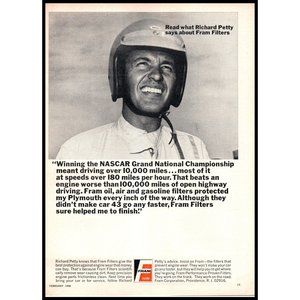 1968 Fram Filters Richard Petty Vintage Print Ad Oil Air Race Helmet Wall Art